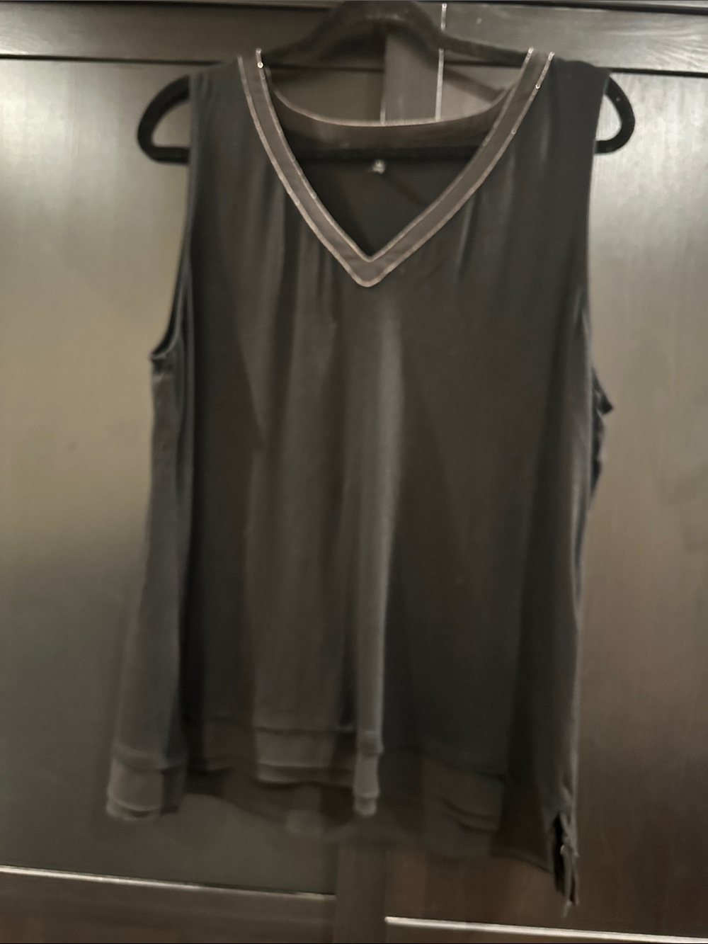 White House Black Market Black V-Neck Layered Hem Tank with Trim